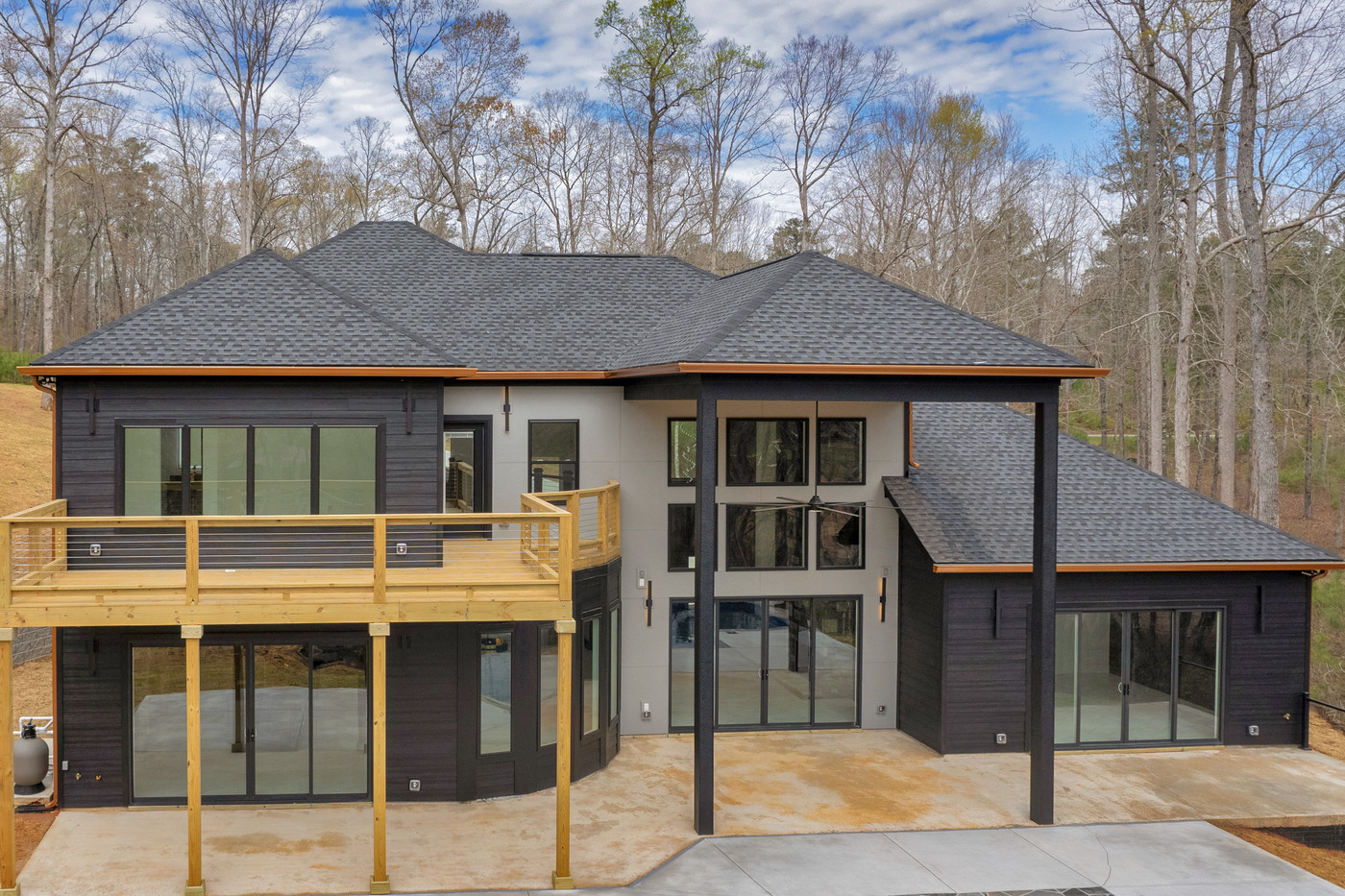 Aerial view of a finished Georgia lake house property